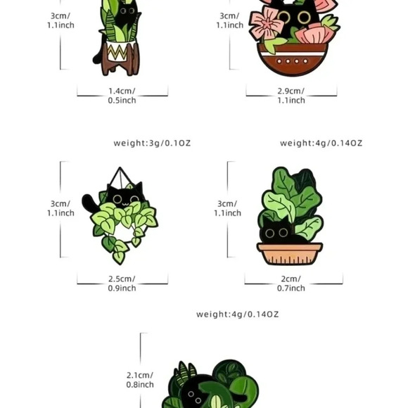 Five piece funny floral cat kitten enamel pin brooch charm purse bag decor - Picture 2 of 6